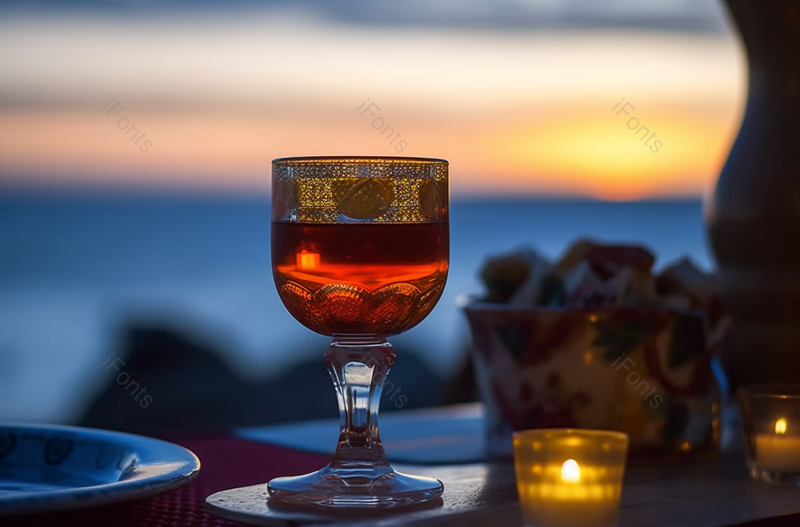 海边烛光晚餐美酒啤酒葡萄酒玻璃杯餐桌模糊的海洋背景图像摄影,高清,摄影图,摄影图片,图片大全,摄影图免费下载